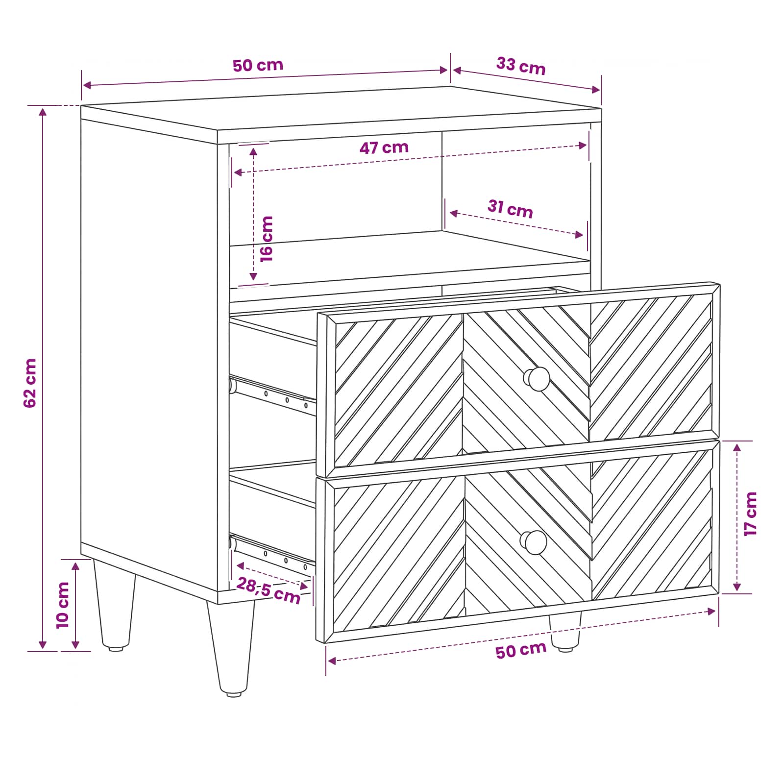 Comodino Marrone 50 x 33 x 60 cm Legno di mango massello | homemem39