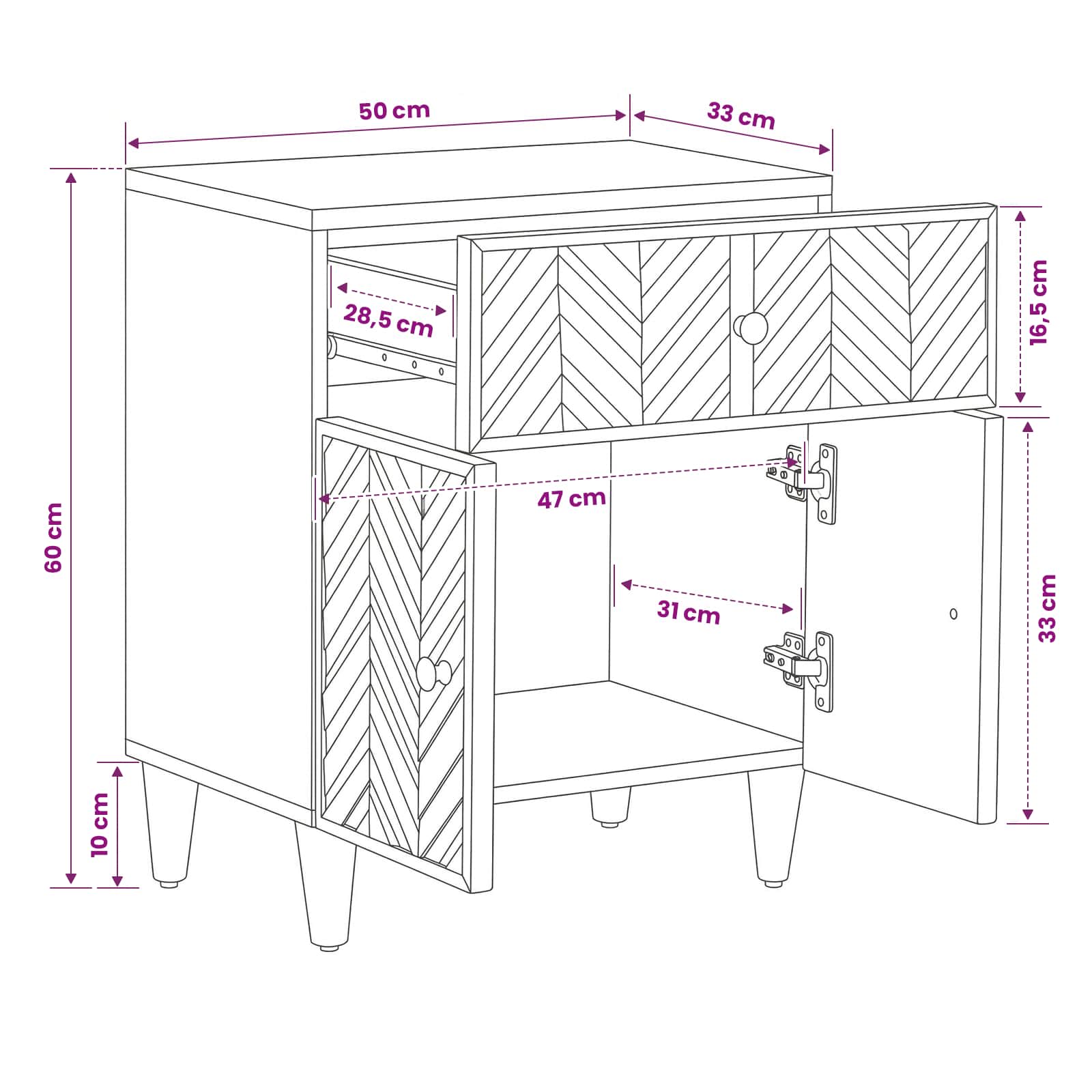 Comodino Marrone 50 x 33 x 60 cm Legno di mango massello | homemem39