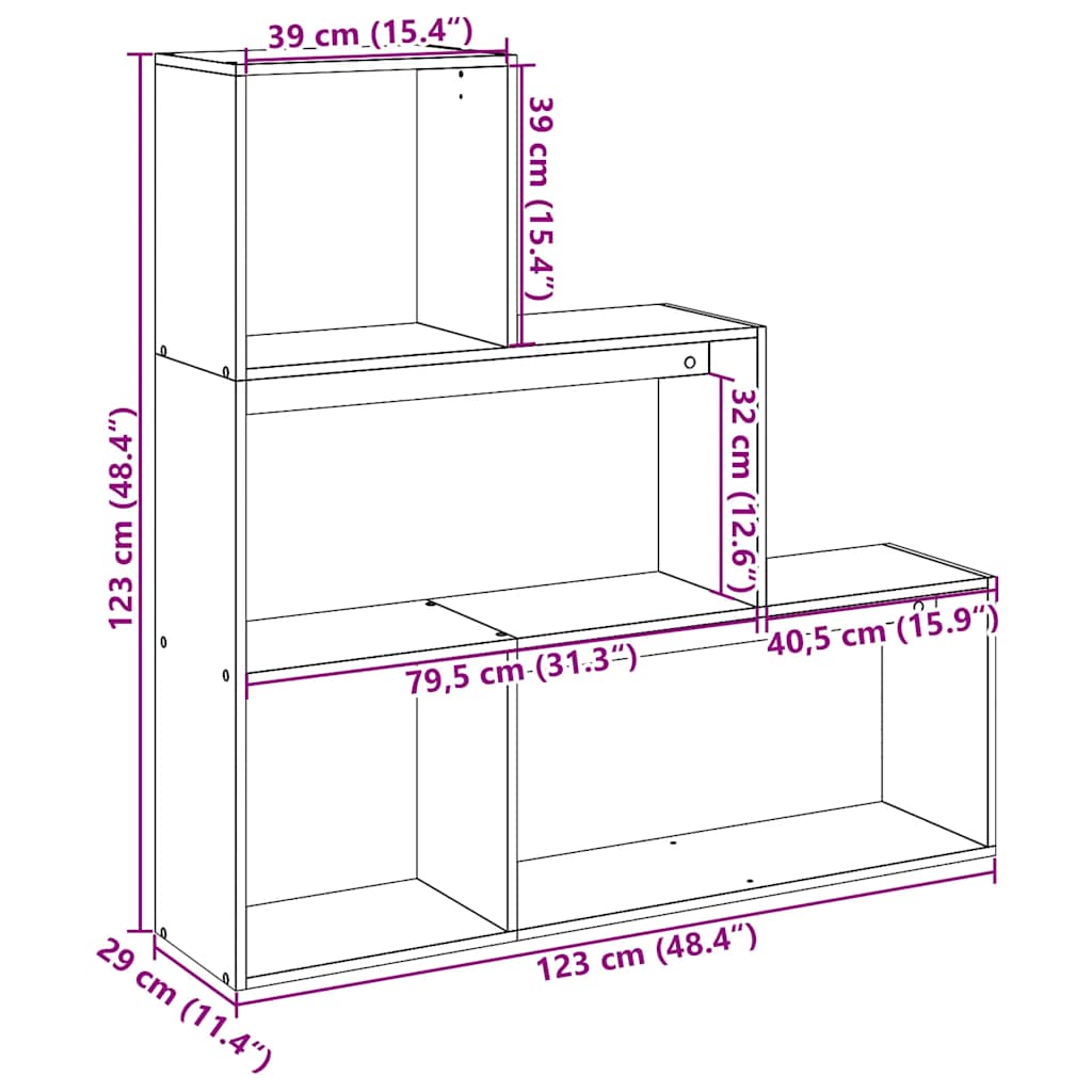 Libreria Divisorio 3 Ripiani Nera 123x29x123 cm in Truciolato | homemem39