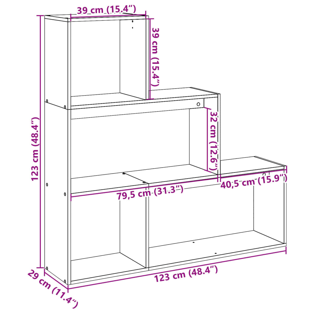 Libreria Divisorio 3Piani Grigio Sonoma 123x29x123cm Truciolato | homemem39