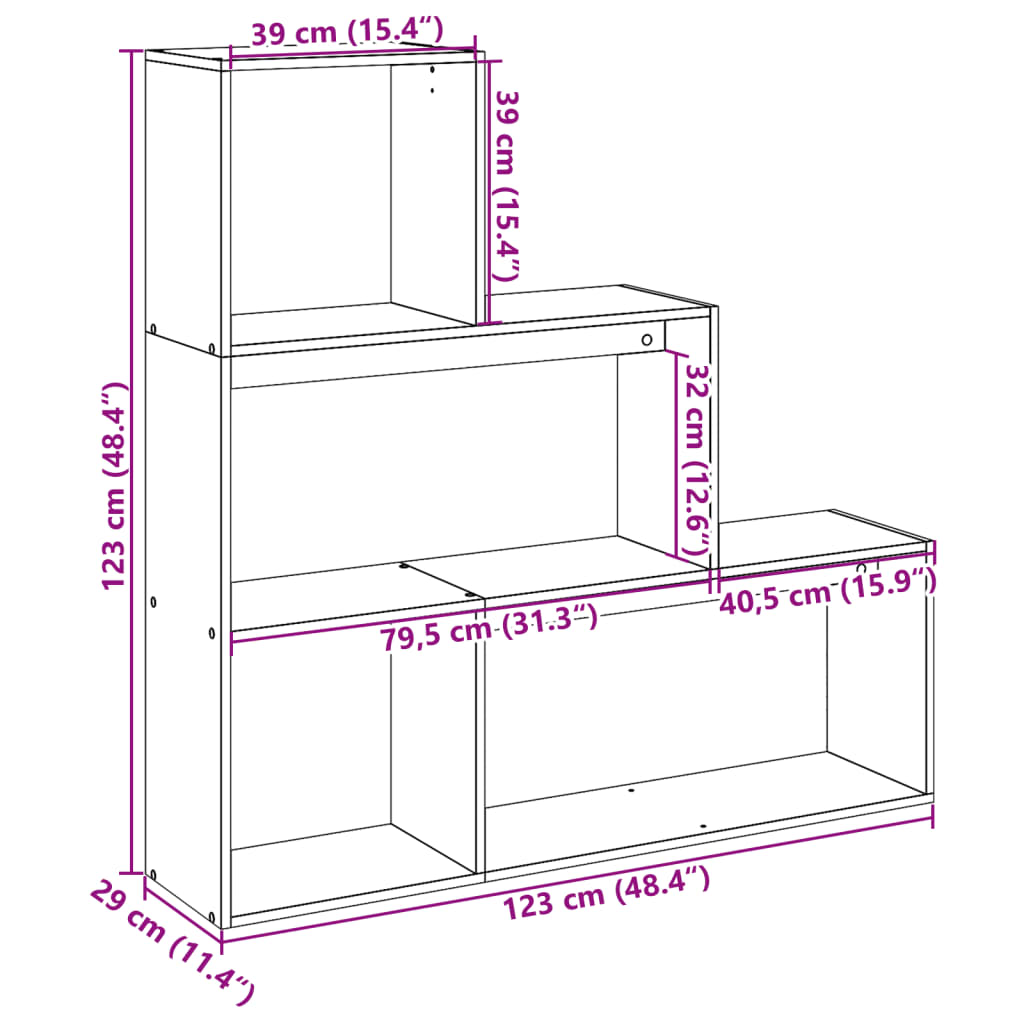 Libreria Divisorio 3Ripiani Legno Antico 123x29x123 Truciolato | homemem39