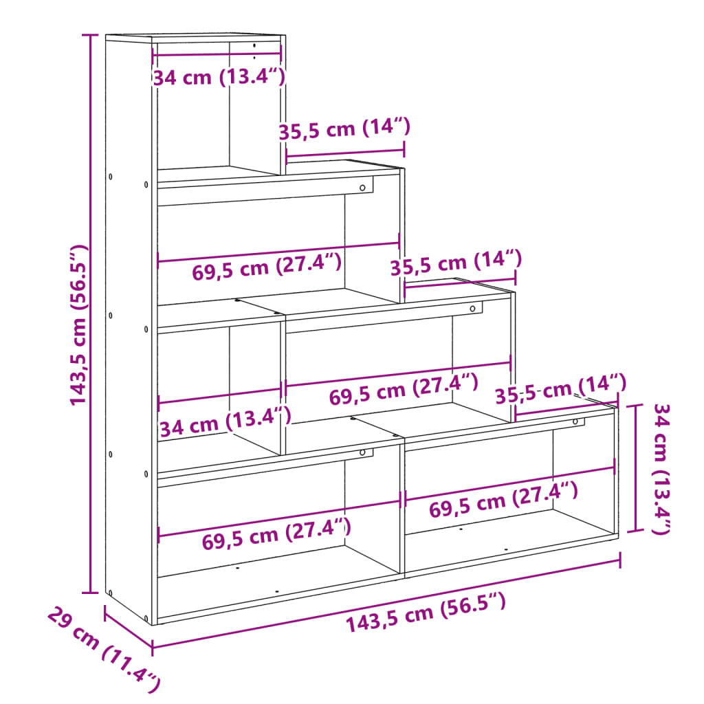 Libreria a 4 Ripiani Rovere 143,5x29x143,5 cm in Truciolato | homemem39