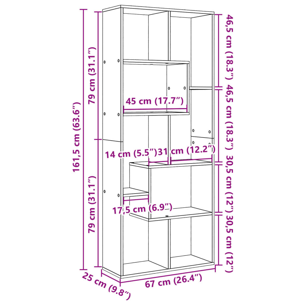 Libreria Divisorio Rovere Sonoma 67x25x161,5 cm in Truciolato | homemem39