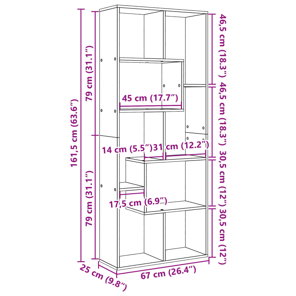 Libreria Divisorio Rovere Fumo 67x25x161,5 cm in Truciolato | homemem39