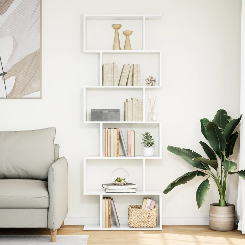 Libreria Divisorio 6 Ripiani Bianca 70x24x193 cm in Truciolato | homemem39