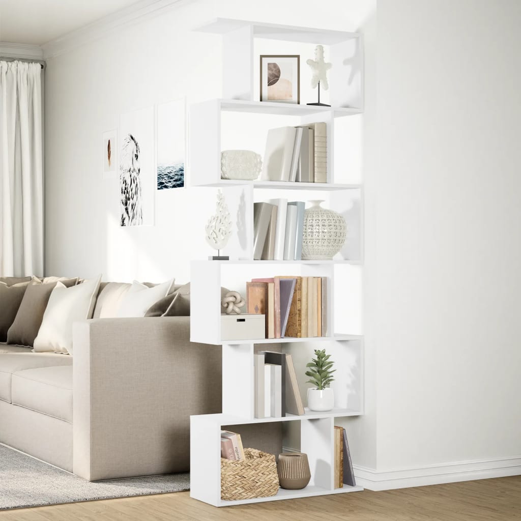 Libreria Divisorio 6 Ripiani Bianca 70x24x193 cm in Truciolato | homemem39