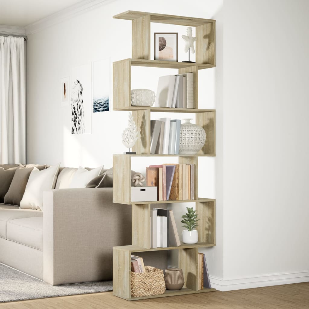 Libreria Divisorio 6 Ripiani Sonoma 70x24x193 cm in Truciolato | homemem39