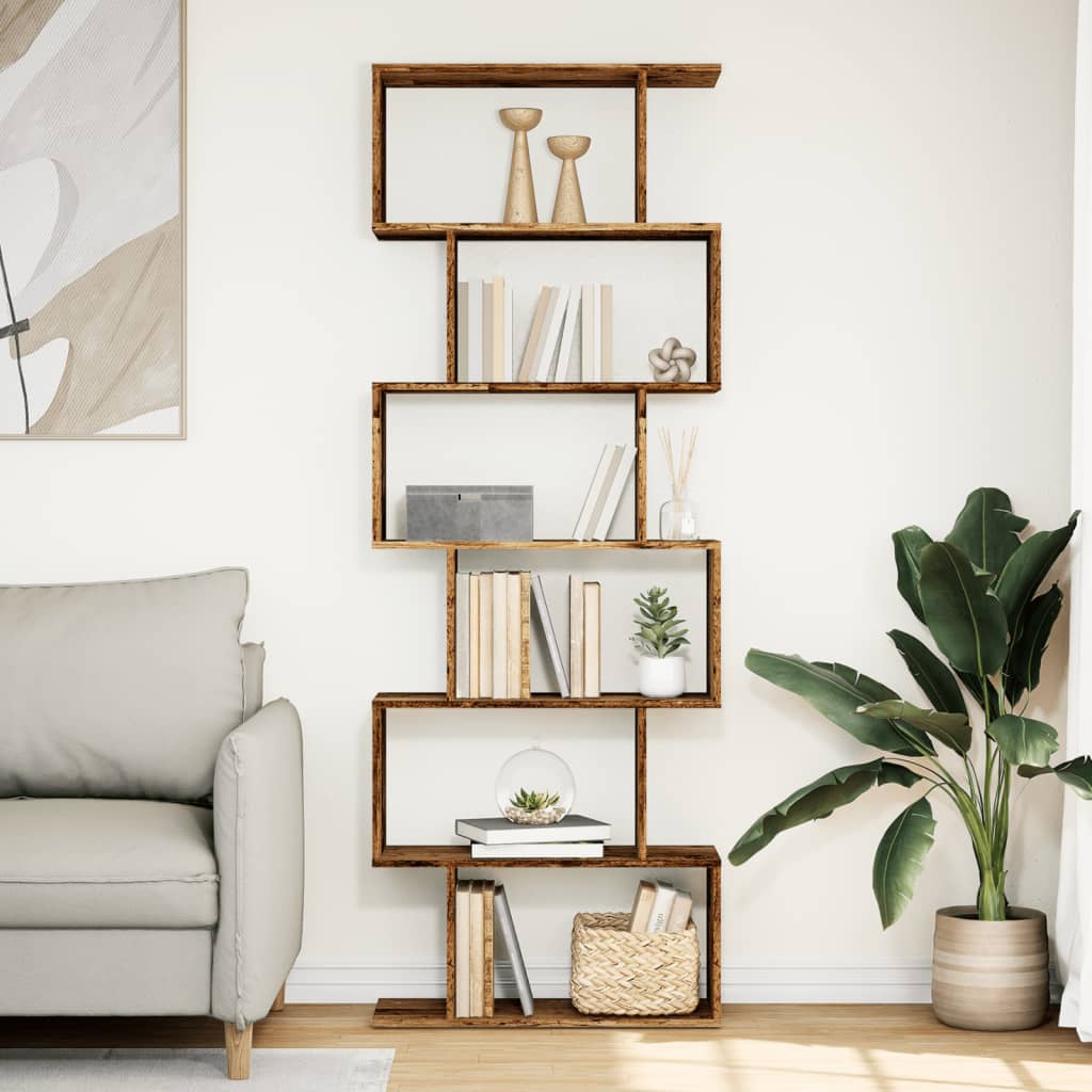 Libreria Divisorio 6Ripiani Legno Antico 70x24x193cm Truciolato | homemem39