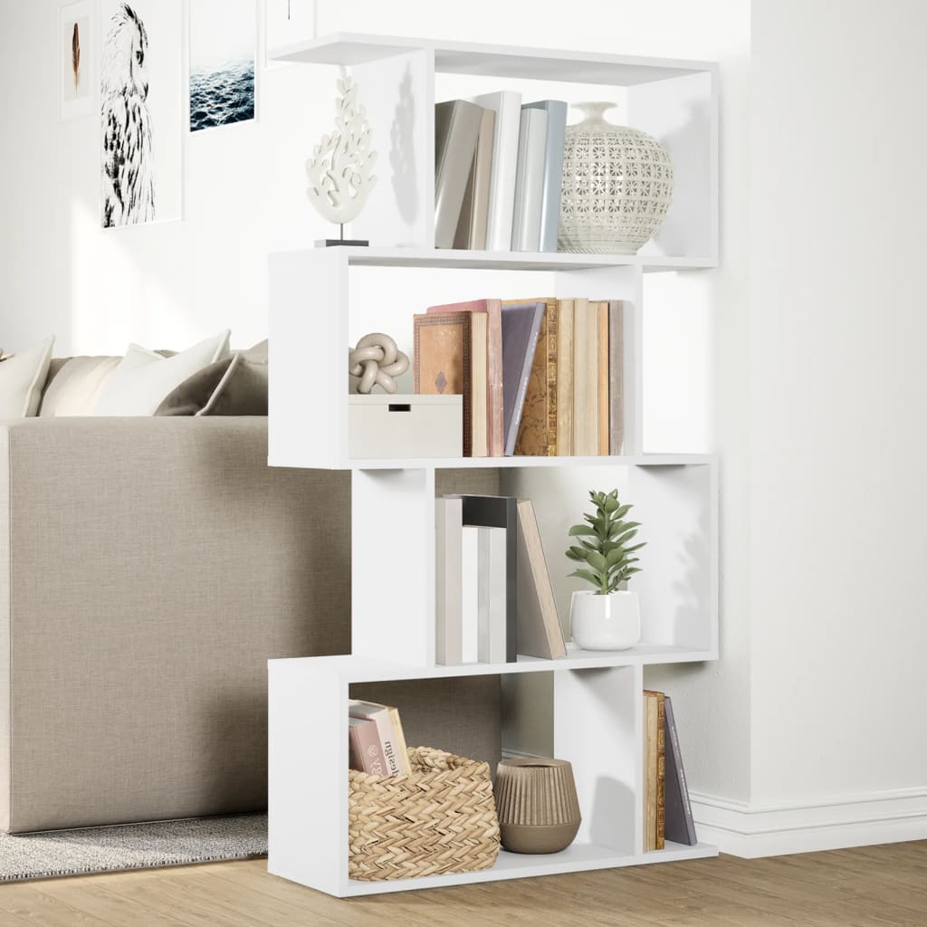 Libreria divisoria a 4 ripiani bianca 70x24x129 cm in legno ingegnerizzato | homemem39