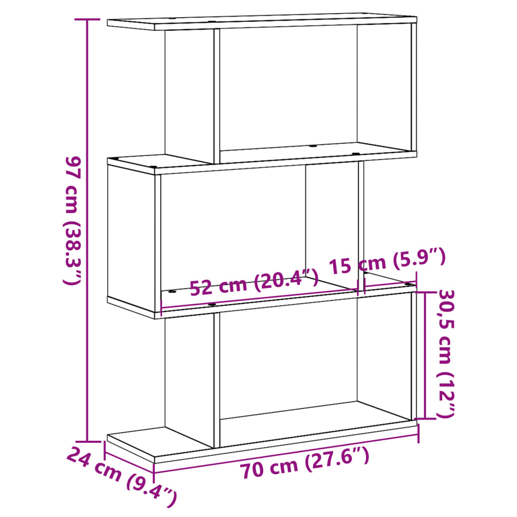 Libreria Divisorio 3Piani Grigio Cemento 70x24x97 cm Truciolato | homemem39