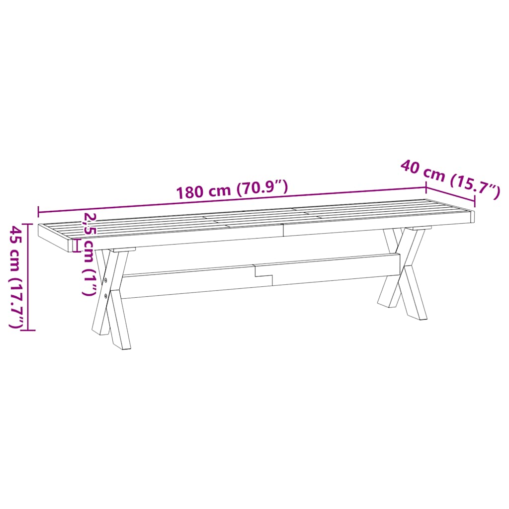 Panca Pranzo NOAIN Gambe a Forma X 180x40x45 cm Legno Massello