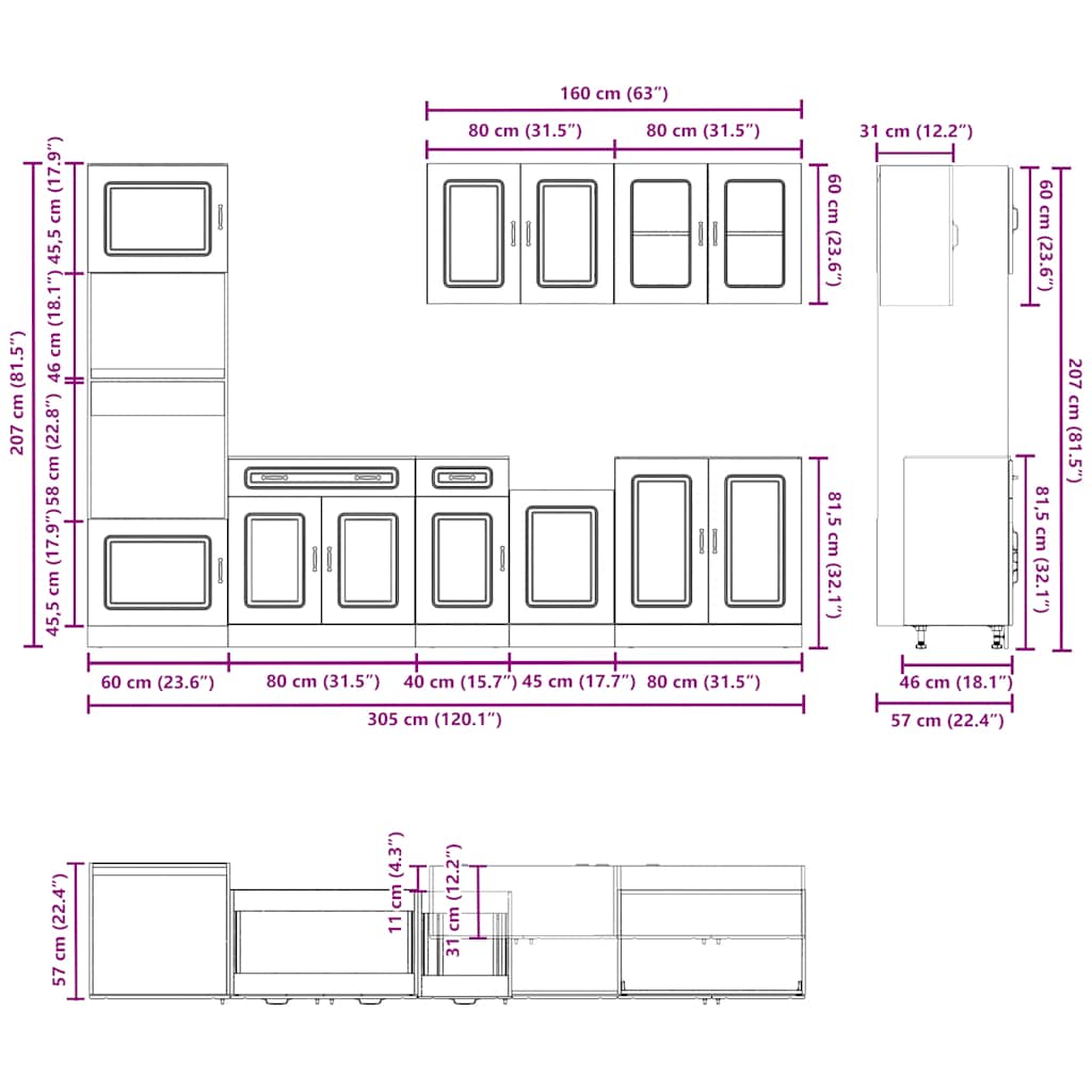 Set Mobili da Cucina 7 pz Kalmar Rovere Fumo Legno Multistrato