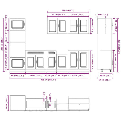 Set Mobili da Cucina 7 pz Kalmar Legno Vecchio in Truciolato