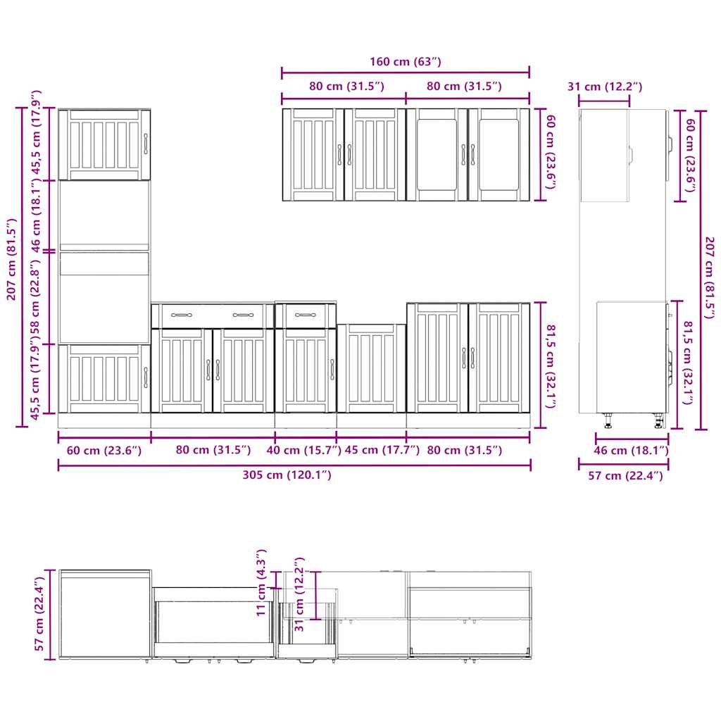 Set Mobili da Cucina 7 pz Kalmar Legno Vecchio in Truciolato - homemem39