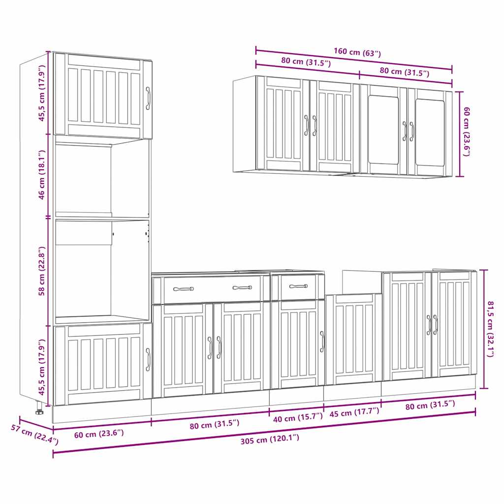 Set Mobili da Cucina 7 pz Kalmar Legno Vecchio in Truciolato - homemem39