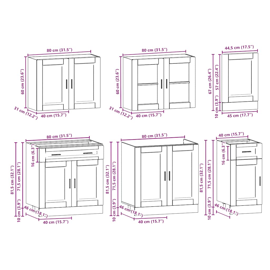 Set Mobili da Cucina 7 pz Kalmar Rovere Fumo Legno Multistrato | homemem39