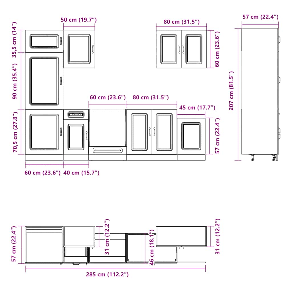 Set Mobili da Cucina 7 pz Kalmar Bianco Legno Multistrato | homemem39