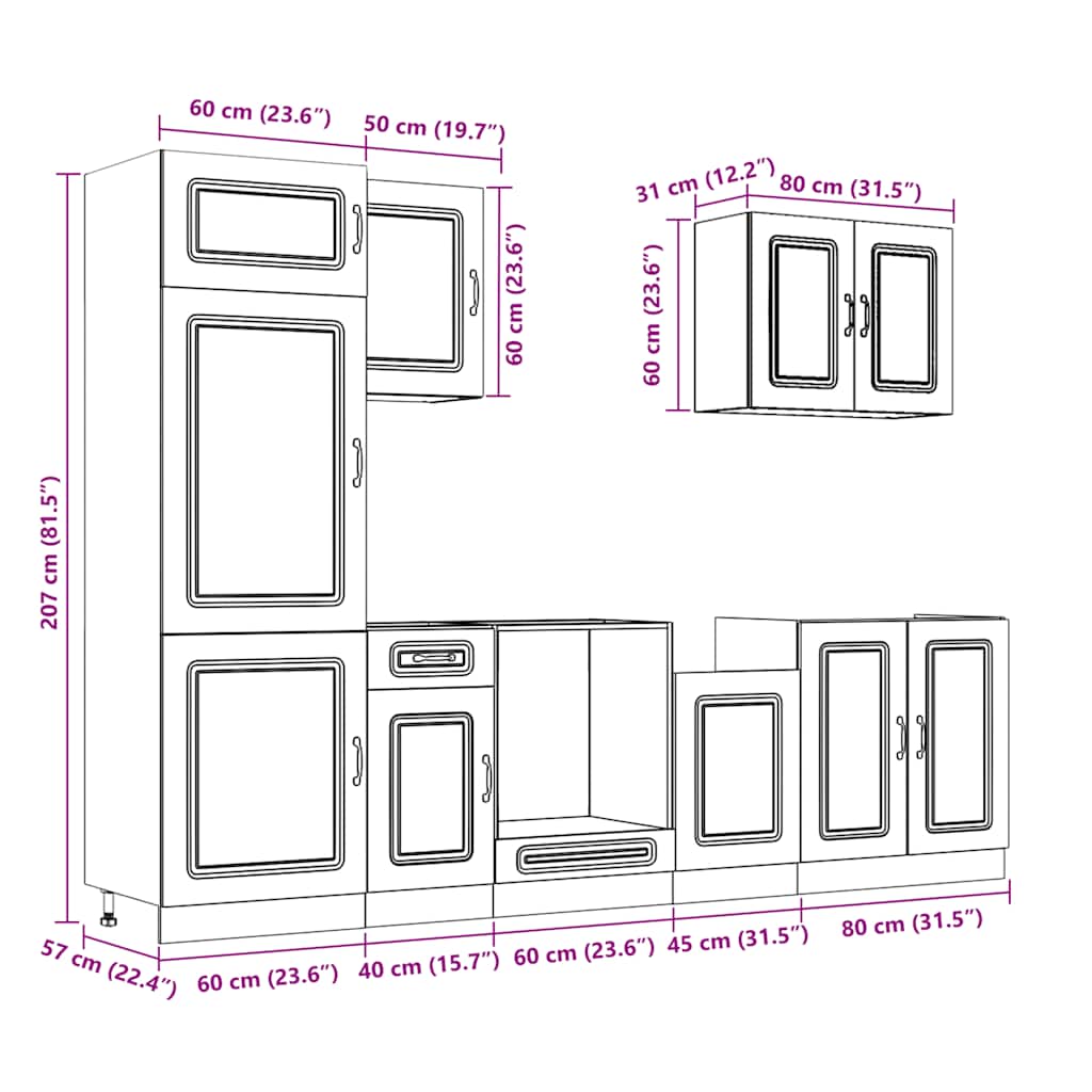 Set Mobili da Cucina 7 pz Kalmar Neri Legno Multistrato | homemem39