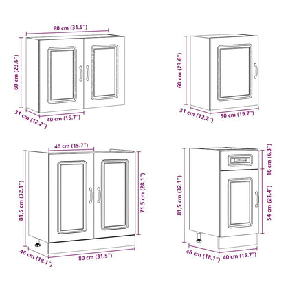 Set Mobili da Cucina 7 pz Kalmar Rovere Fumo Legno Multistrato