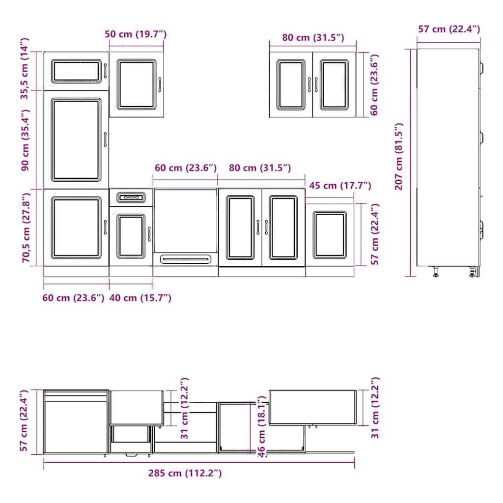 Set Mobili da Cucina 7 pz Kalmar Rovere Marrone in Truciolato | homemem39