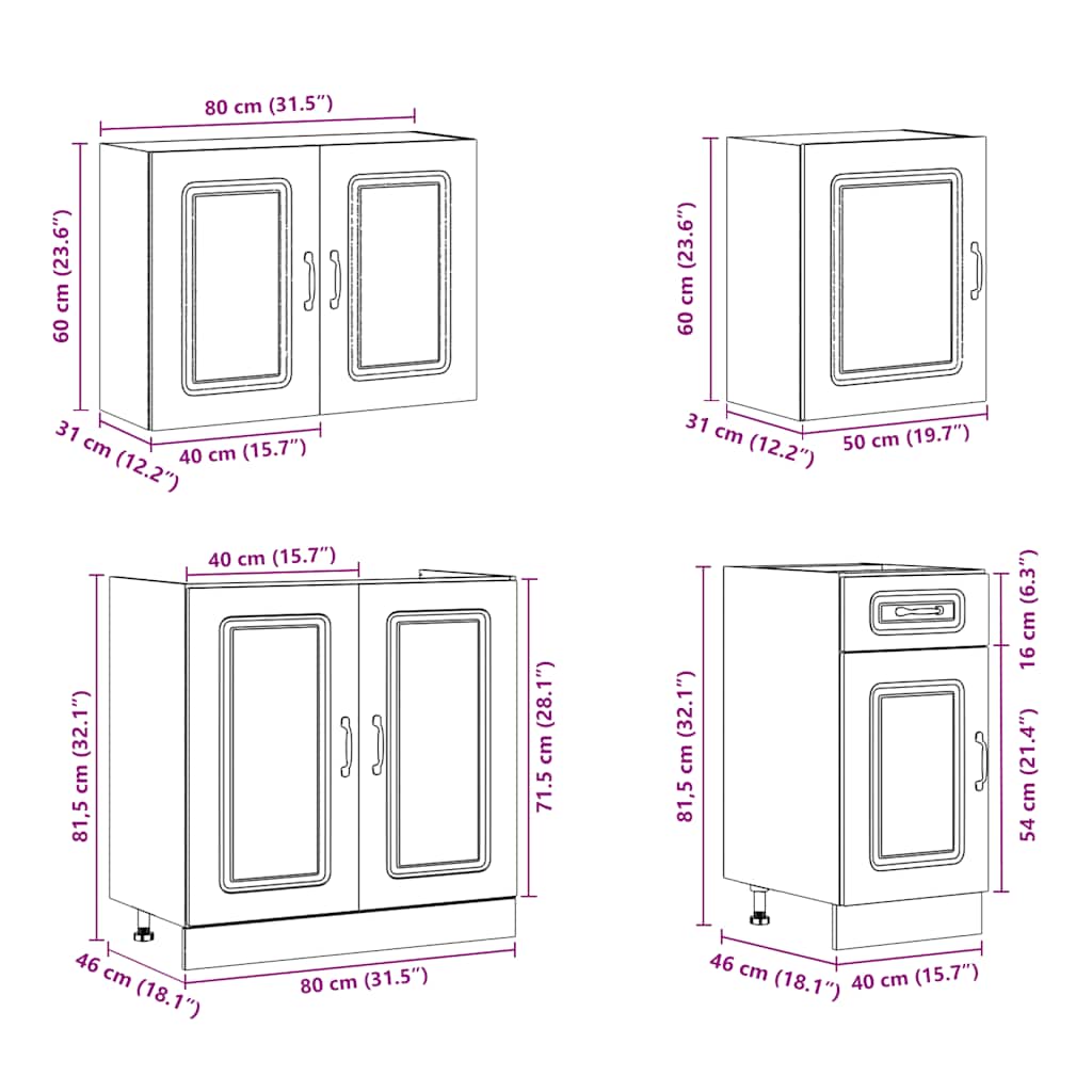 Set Mobili da Cucina 7 pz Kalmar Rovere Marrone in Truciolato | homemem39