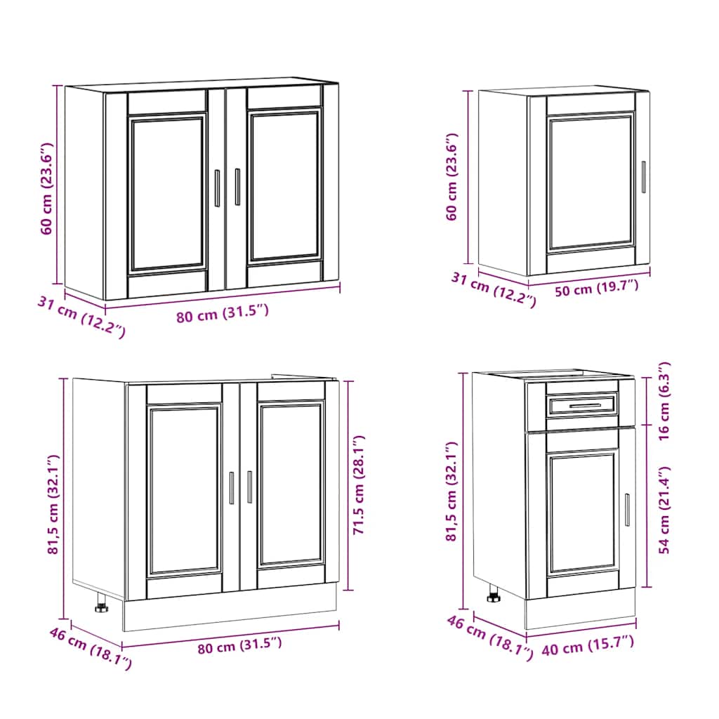 Set Mobili da Cucina 7 pz Porto Neri Legno Multistrato | homemem39