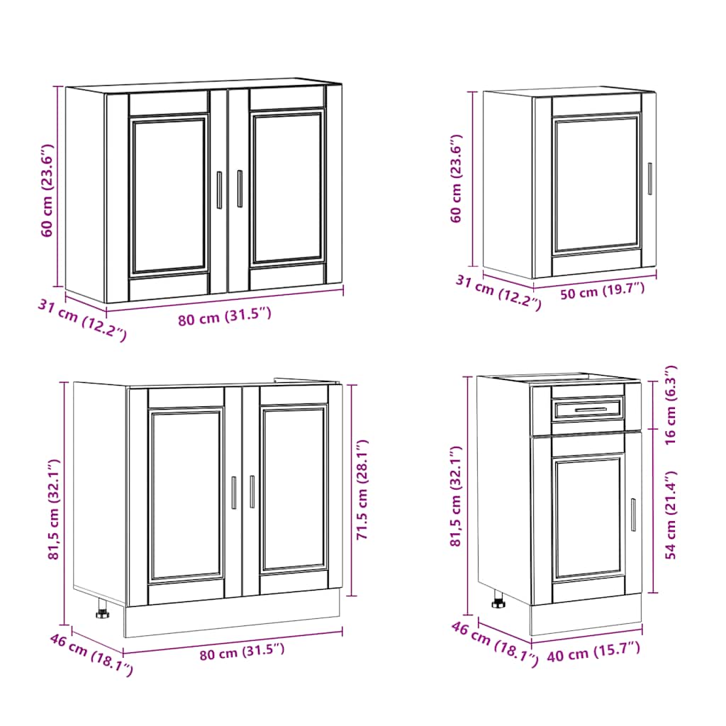 Set Mobili da Cucina 7 pz Porto Grigio Cemento in Truciolato