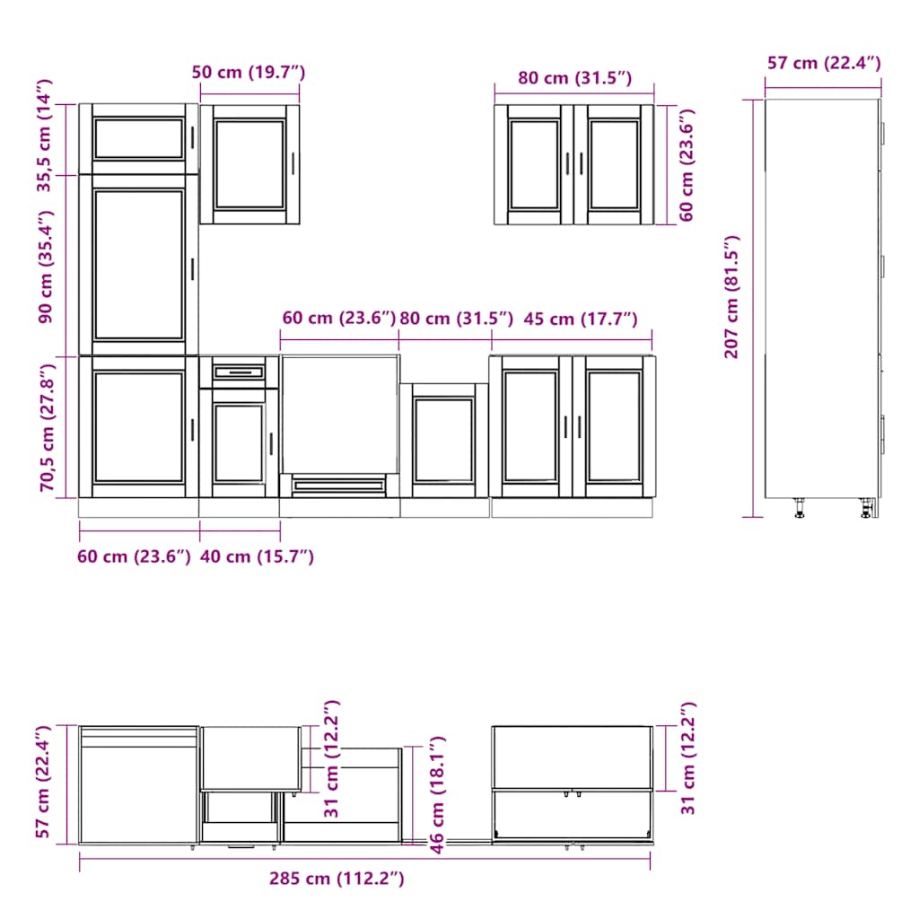 Set Mobili da Cucina 7 pz Porto Rovere Fumo Legno Multistrato | homemem39