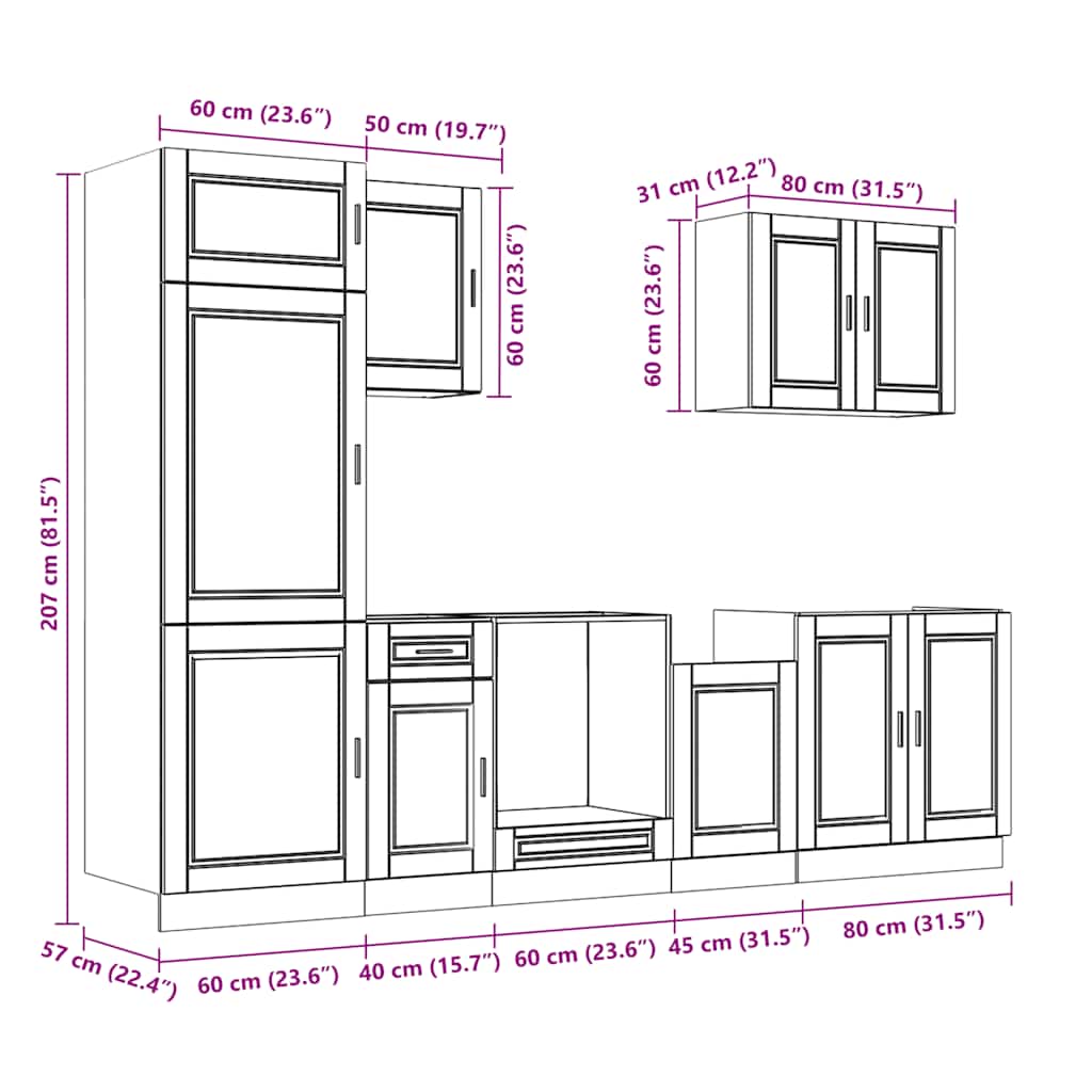 Set Mobili da Cucina 7 pz Porto Rovere Fumo Legno Multistrato | homemem39