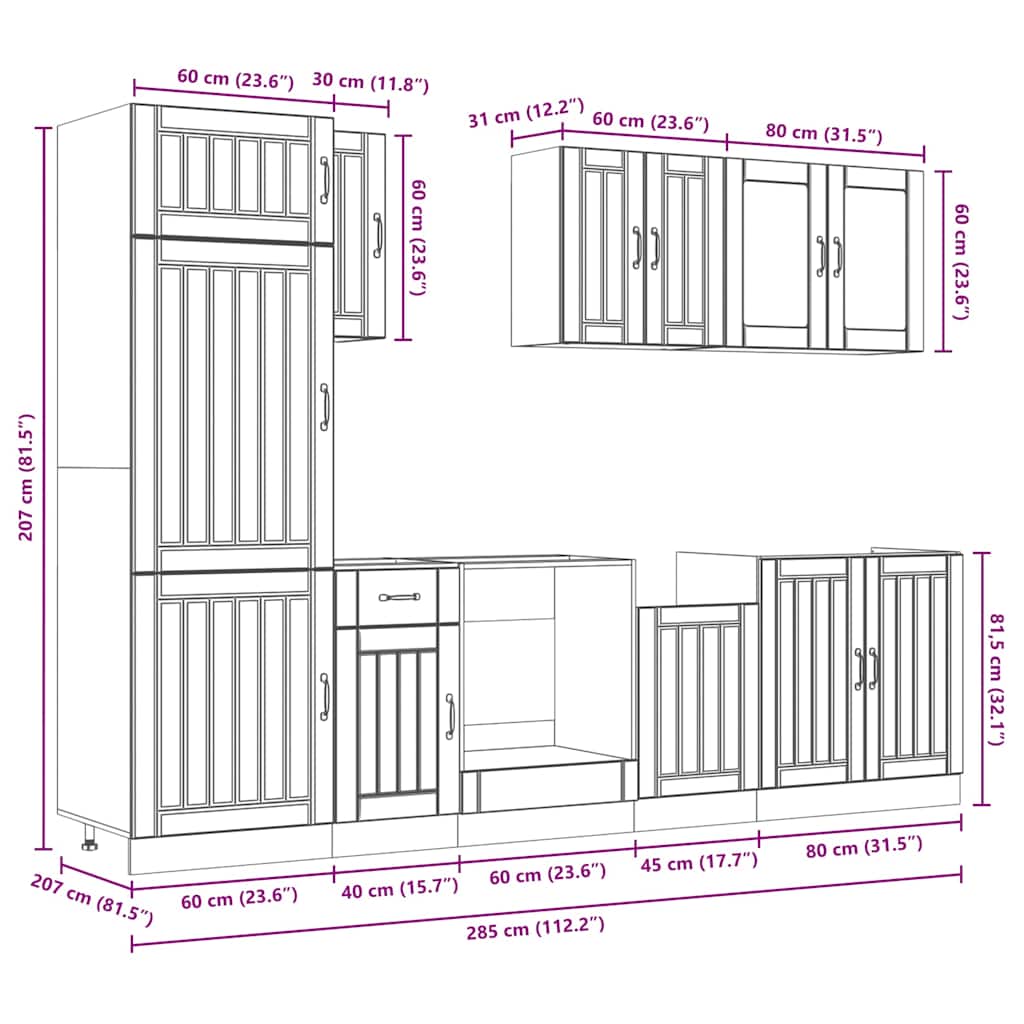 Set Mobili da Cucina 8 pz Kalmar Neri Legno Multistrato - homemem39