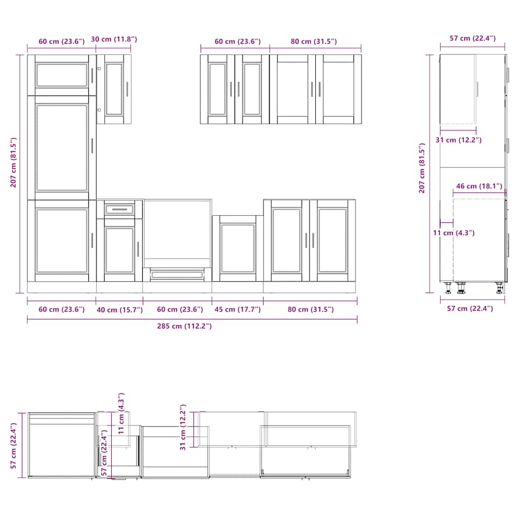 Set Mobili da Cucina 8 pz Porto Neri Legno Multistrato | homemem39
