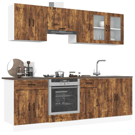Set Mobili da Cucina 8 pz Kalmar Rovere Fumo Legno Multistrato