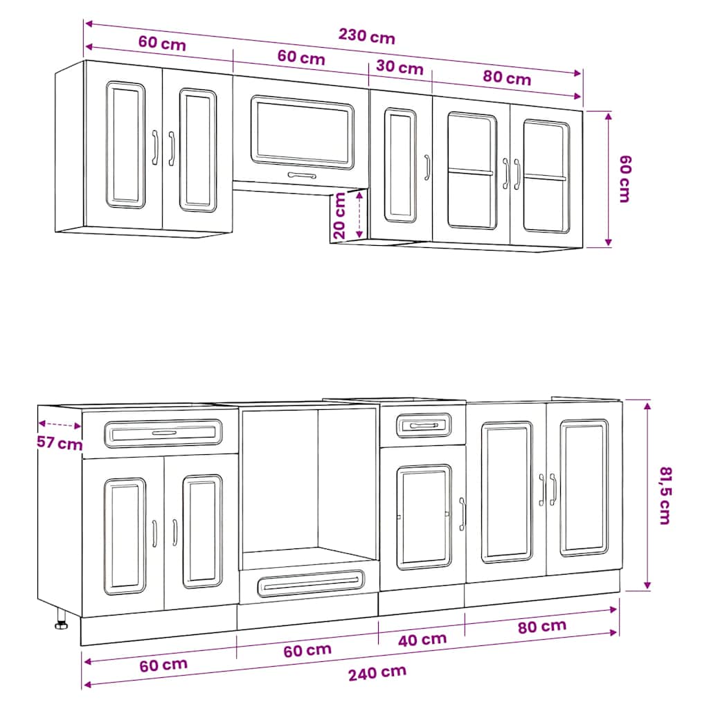 Set Mobili da Cucina 8 pz Kalmar Legno Vecchio in Truciolato - homemem39