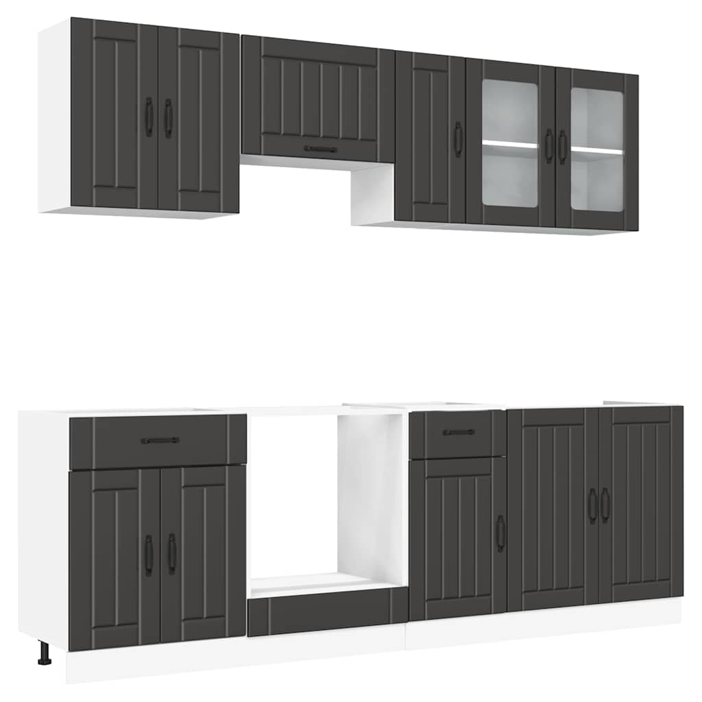 Set Mobili da Cucina 8 pz Kalmar Neri Legno Multistrato - homemem39