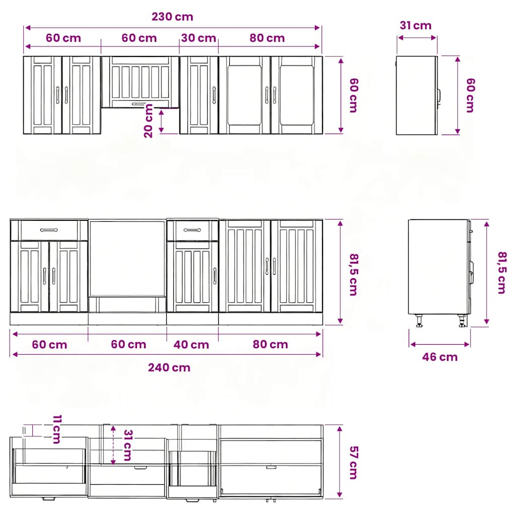 Set Mobili da Cucina 8 pz Kalmar Neri Legno Multistrato - homemem39