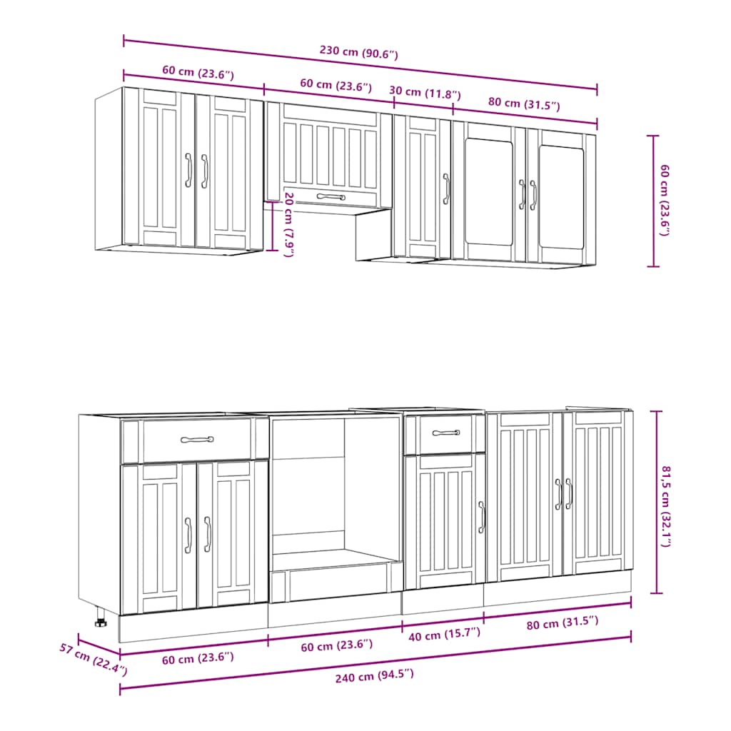 Set Mobili da Cucina 8 pz Kalmar Neri Legno Multistrato - homemem39