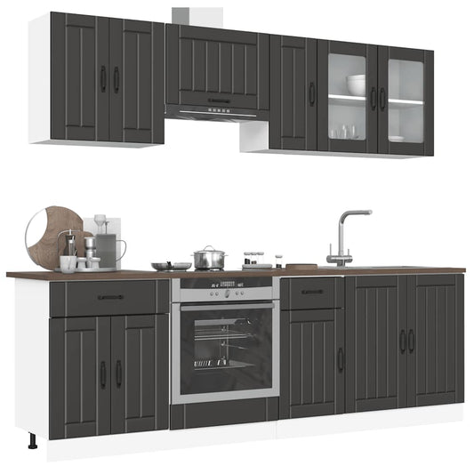 Set Mobili da Cucina 8 pz Kalmar Neri Legno Multistrato | homemem39