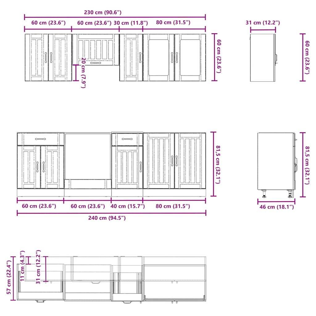 Set Mobili da Cucina 8 pz Lucca Grigio Cemento in Truciolato - homemem39