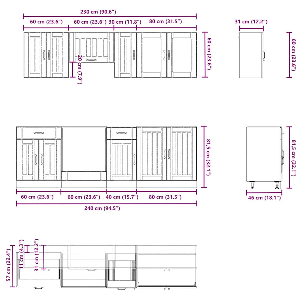 Set Mobili da Cucina 8 pz Kalmar Rovere Artigianale Truciolato | homemem39