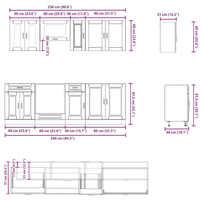 Set Mobili da Cucina 8 pz Porto Neri Legno Multistrato | homemem39