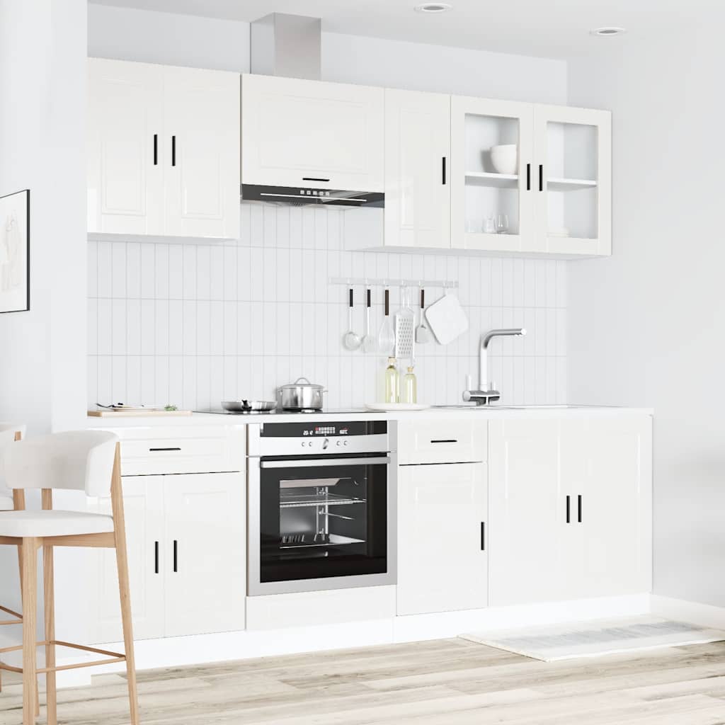 Set Mobili da Cucina 8 pz Kalmar Bianchi Lucido in Truciolato