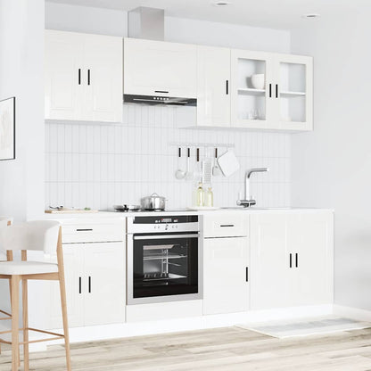 Set Mobili da Cucina 8 pz Kalmar Bianchi Lucido in Truciolato