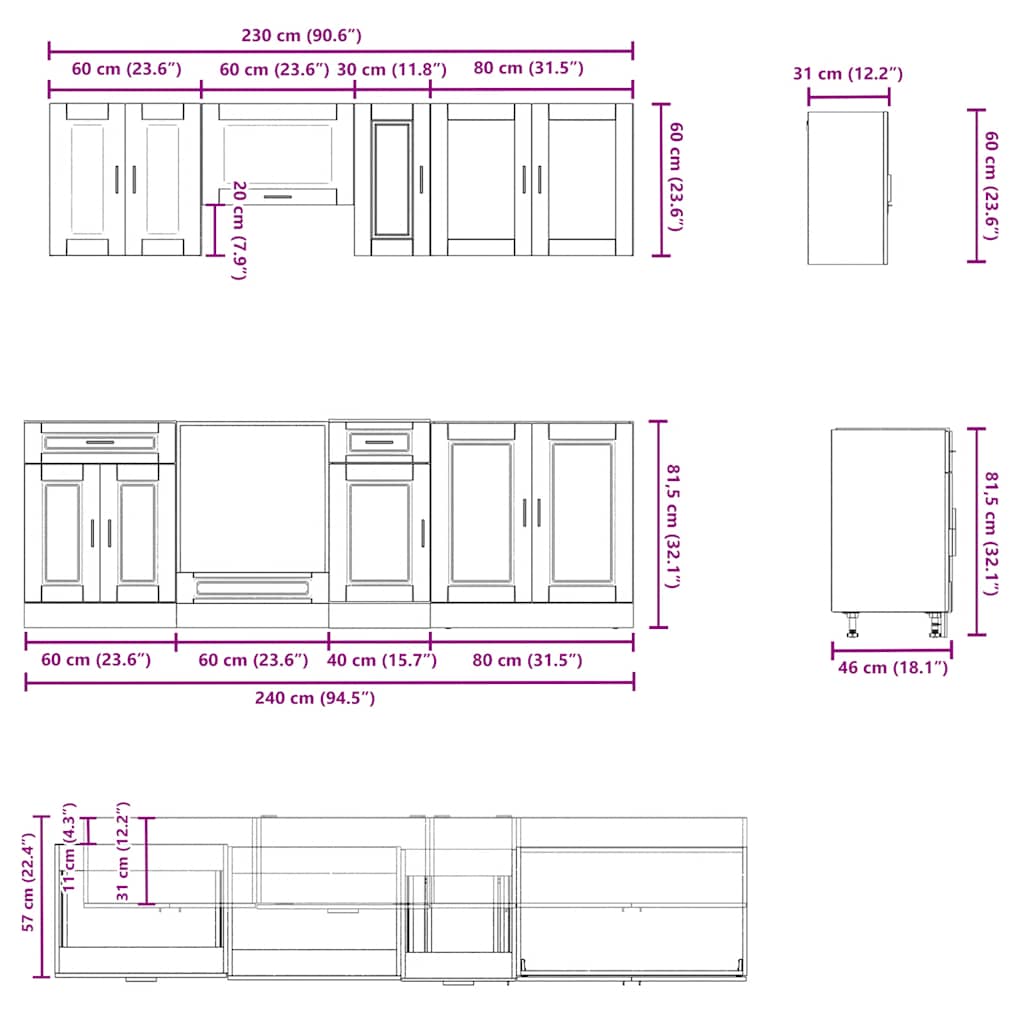 Set Mobili da Cucina 8 pz Porto Rovere Sonoma in Truciolato | homemem39