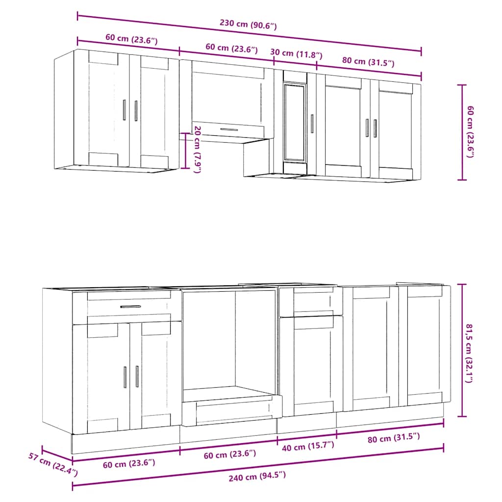 Set Mobili da Cucina 8 pz Kalmar Rovere Marrone in Truciolato | homemem39