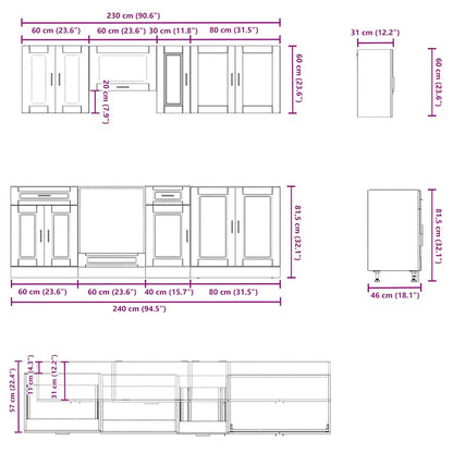 Set Mobili da Cucina 8 pz Kalmar Legno Vecchio in Truciolato | homemem39