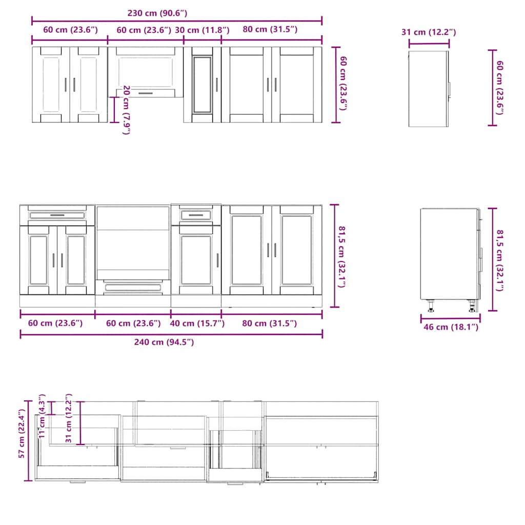 Set Mobili da Cucina 8 pz Kalmar Legno Vecchio in Truciolato - homemem39