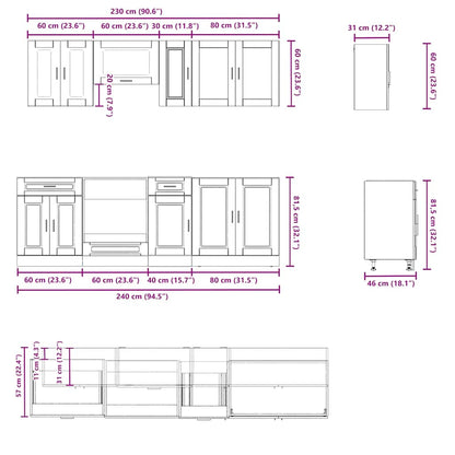Set Mobili da Cucina 8 pz Kalmar Legno Vecchio in Truciolato - homemem39