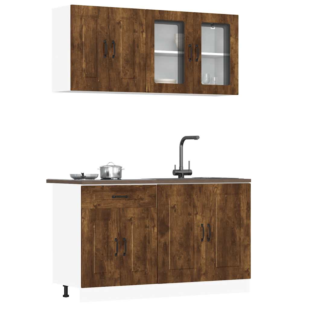 Set Mobili da Cucina 4 pz Kalmar Rovere Fumo Legno Multistrato | homemem39