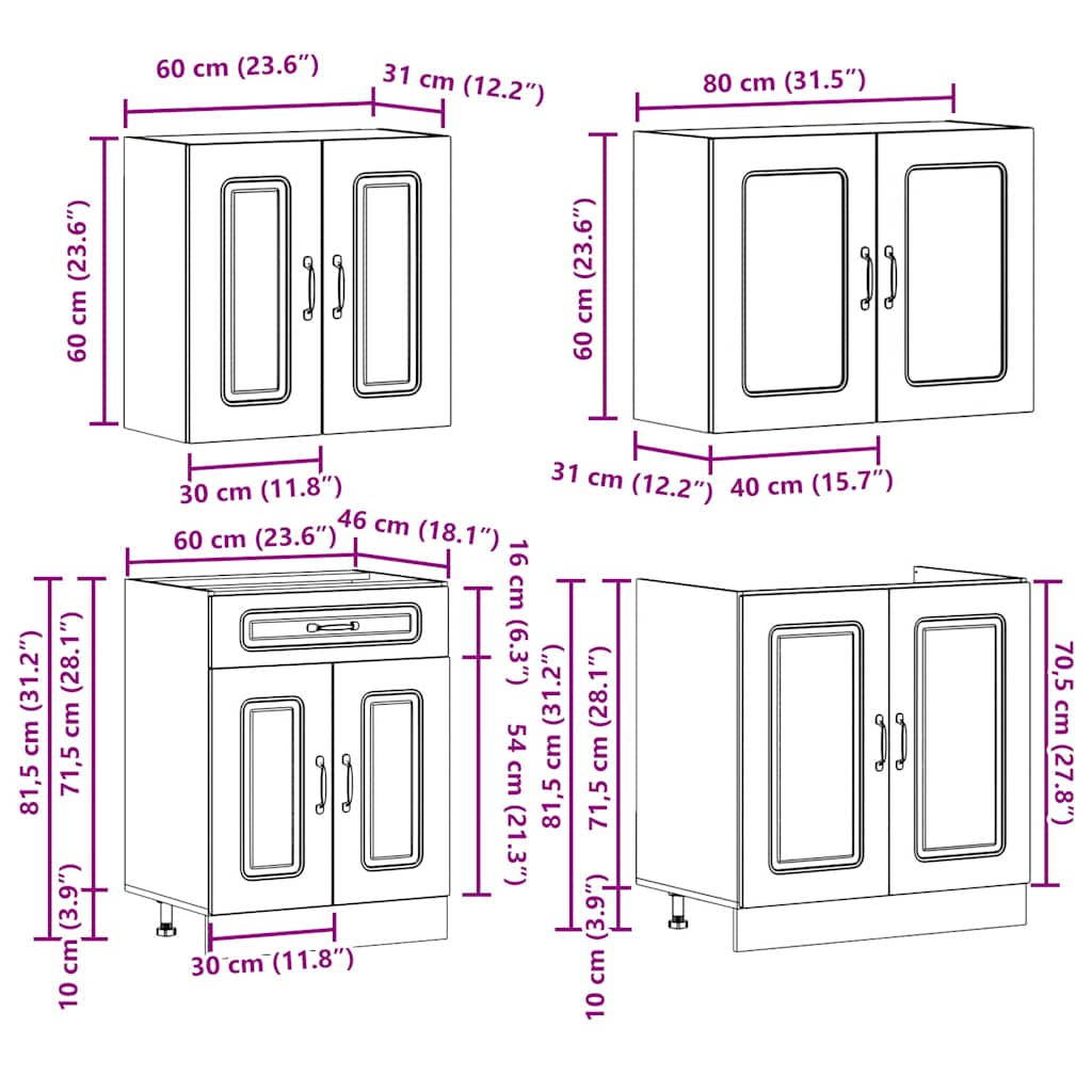 Set Mobili da Cucina 4 pz Kalmar Legno Vecchio in Truciolato | homemem39