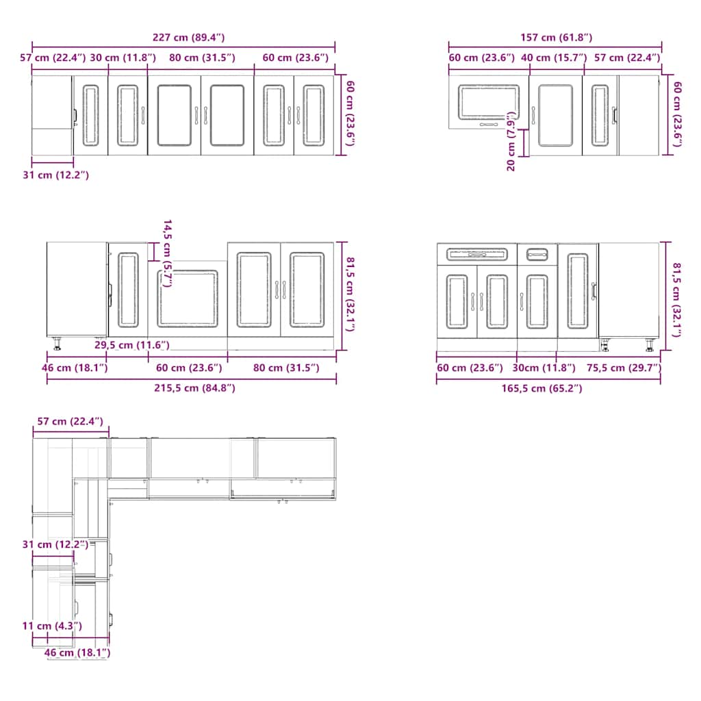 Set Mobili da Cucina 11 pz Kalmar Neri Legno Multistrato | homemem39